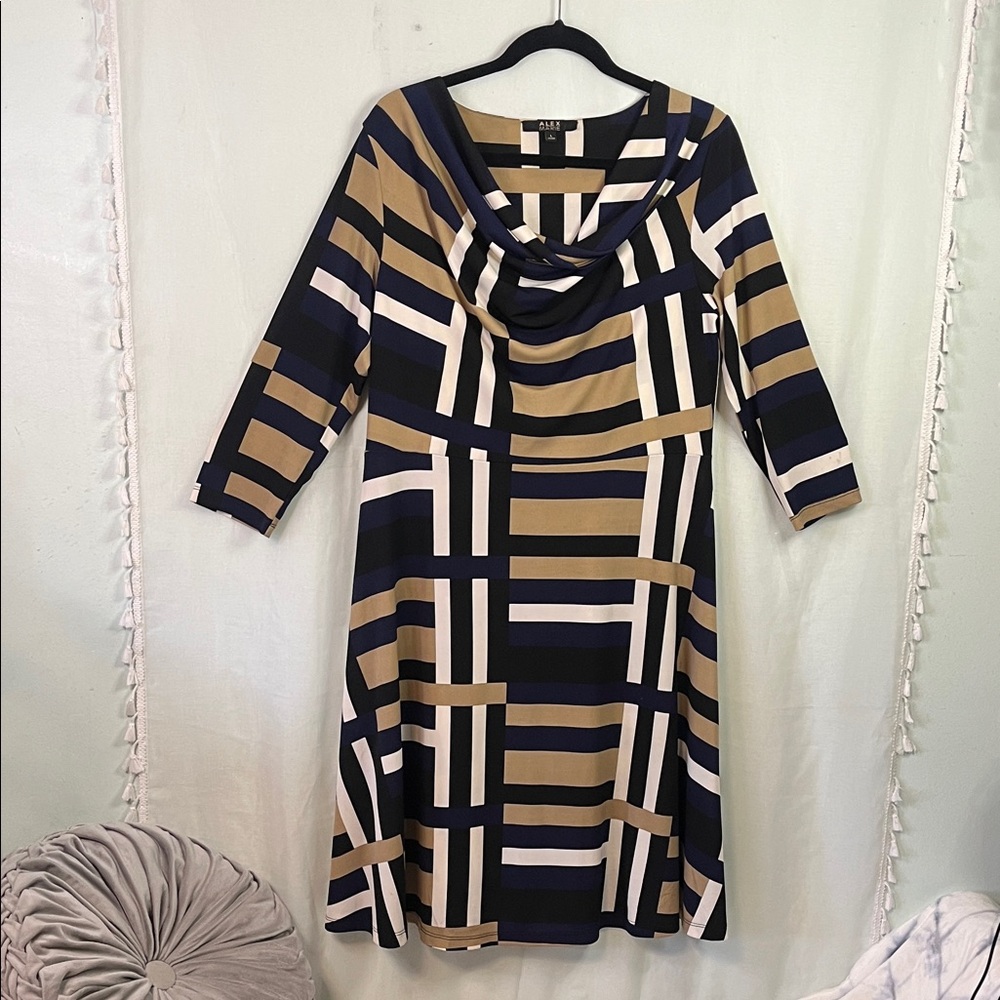 Alex Marie Black and Tan Striped Long Sleeve Dress